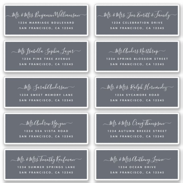 Chic Calligraphy Wedding Guest Address Labels (Front)