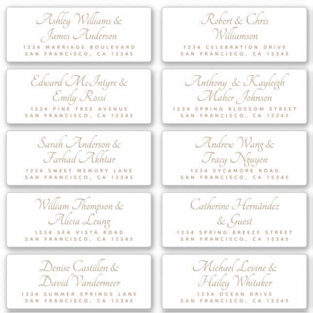 Chic Calligraphy Wedding Guest Address Labels (Front)