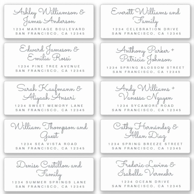 Chic Calligraphy Wedding Guest Address Labels (Front)