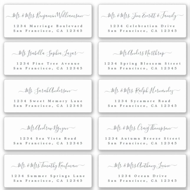 Chic Calligraphy Wedding Guest Address Labels (Front)