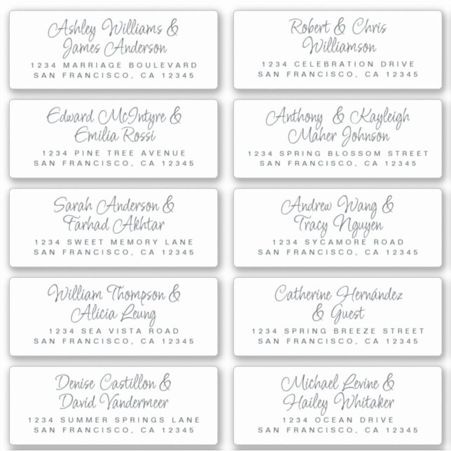 Chic Calligraphy Wedding Guest Address Labels (Front)