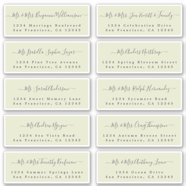 Chic Calligraphy Wedding Guest Address Labels (Front)