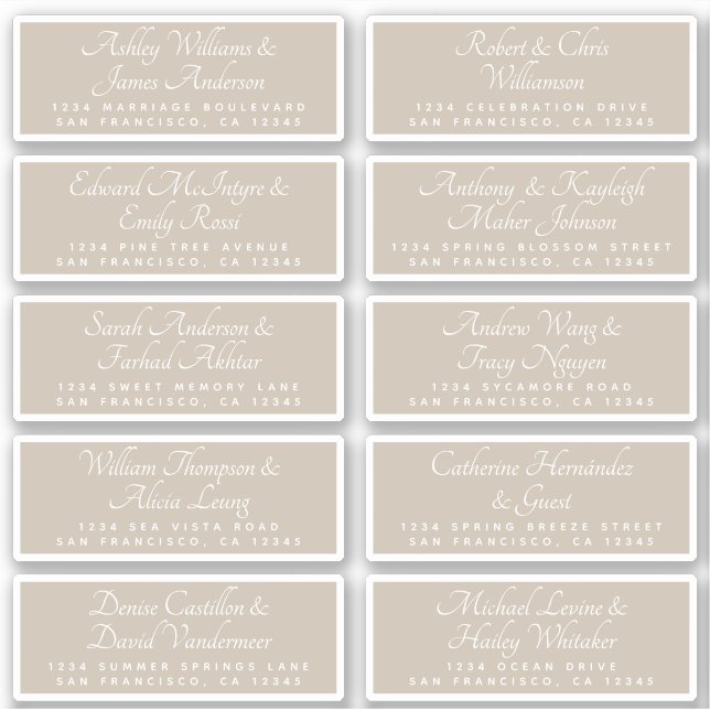 Chic Calligraphy Wedding Guest Address Labels (Front)