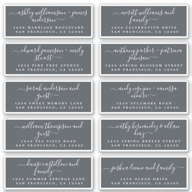Chic Calligraphy Wedding Guest Address Labels (Front)