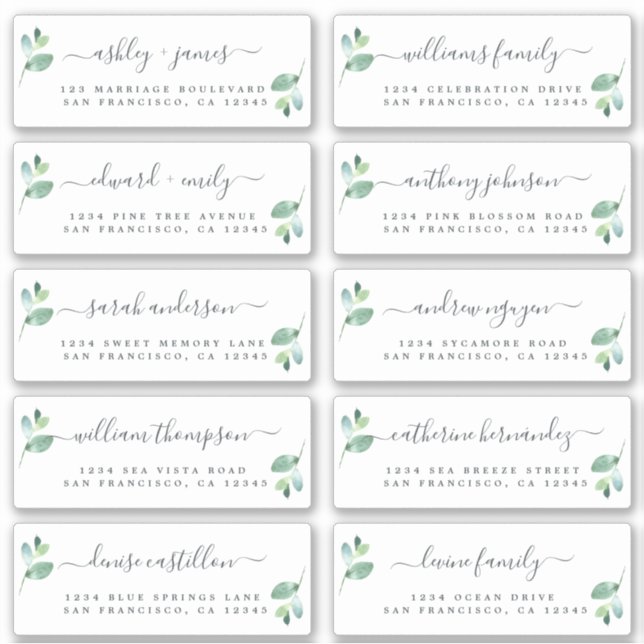 Chic Calligraphy Wedding Guest Address Labels (Front)