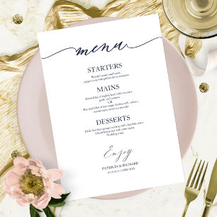 Chic Calligraphy Wedding Menu Card For Plate