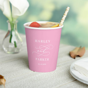 Chic Calligraphy Wedding Rehearsal Engagement Paper Cups