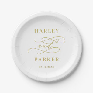 Chic Calligraphy Wedding Rehearsal Engagement Paper Plate