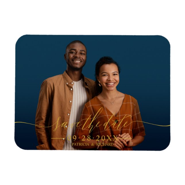 Chic Calligraphy Wedding Save The  Date Photo Magnet (Horizontal)