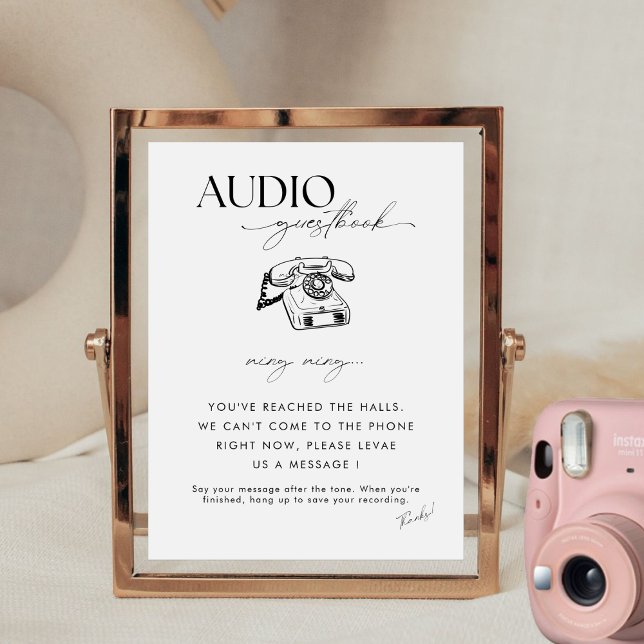 Chic Calligraphy Wedding Telephone Audio Guestbook Pedestal Sign (Creator Uploaded)