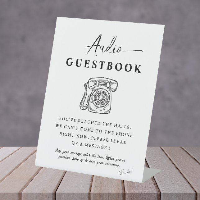 Chic Calligraphy Wedding Telephone Audio Guestbook Pedestal Sign (Creator Uploaded)