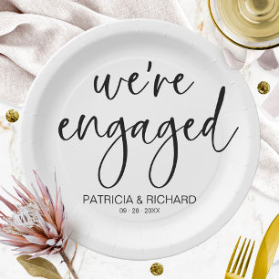 Chic Calligraphy We're Engaged Engagement Party Paper Plate