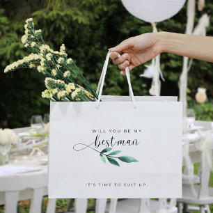 Chic Calligraphy Will You Be My Best Man Proposal Large Gift Bag