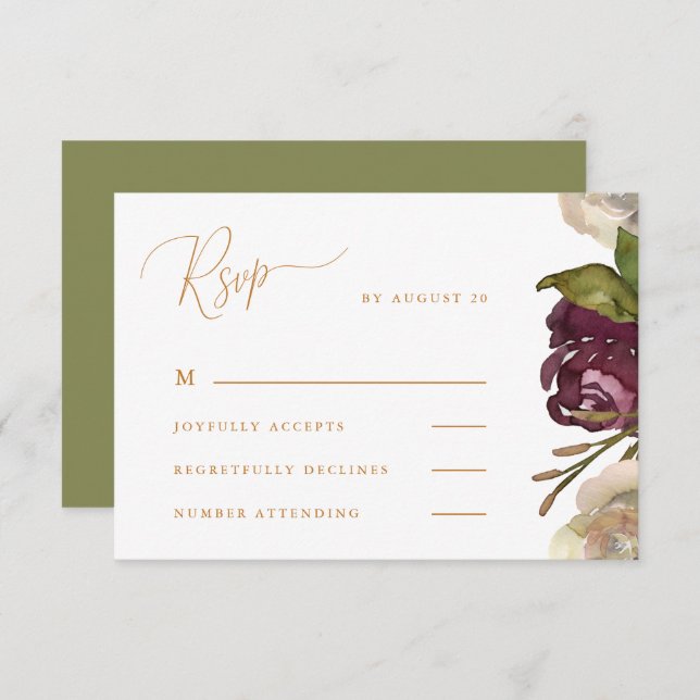 Chic Calligraphy with Floral Green Wedding Rsvp (Front/Back)