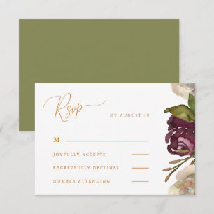 Chic Calligraphy with Floral Green Wedding Rsvp Card