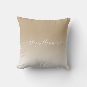Chic Camel White Ombre Effect Monogram Name Cushion