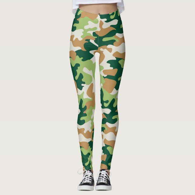 Chic Camouflage Khaki Pattern Leggings (Front)