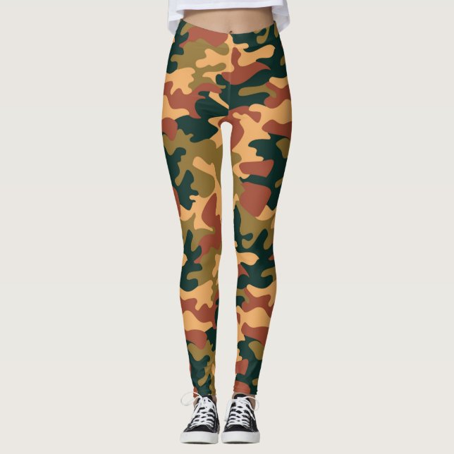 Chic Camouflage Khaki Pattern Leggings (Front)