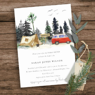 Chic Camping Watercolor Pine Forest Bridal Shower Invitation