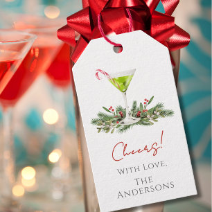 Chic Candy Cane Martini and Mistletoe Holiday Gift Tags