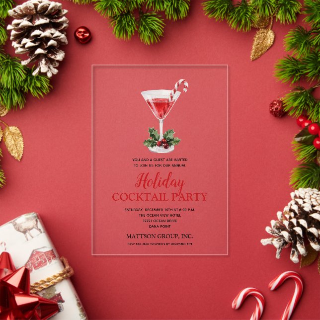 Chic Candy Cane Martini Holiday Cocktail Party Acrylic Invitations (Insitu (Holiday))