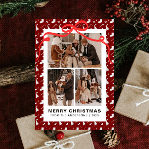 Chic Candy Cane Pattern 3 photo Christmas Holiday Card