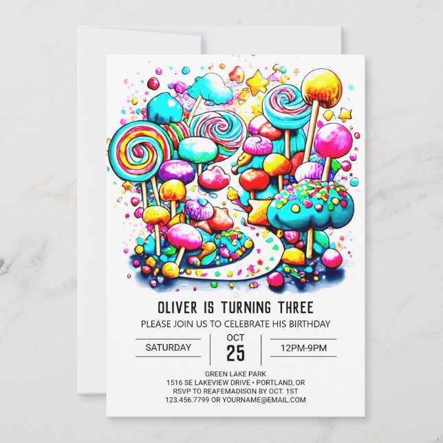 Chic Candy Editable Birthday Invitation (Front)