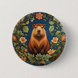 Chic Capybara - William Morris Inspired 6 Cm Round Badge