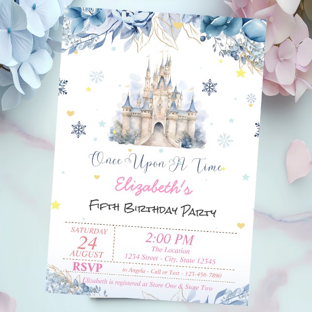 Chic Castle Blue Flowers Princess Fairytale  Invitation (Creator Uploaded)
