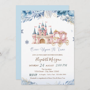 Chic Castle,Carriage Blue Flowers Baby Shower Invitation
