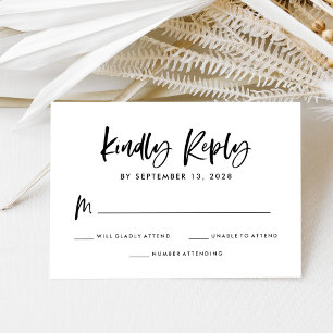 Chic Casual Script   Black and White Wedding RSVP Card