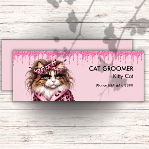 Chic Cat Groomer Sitter Pink Glitter Dripping Mini Business Card