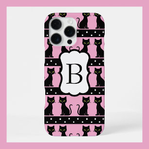 Chic Cat Monogram Pattern Customisable Initial iPhone 16 Pro Max Case
