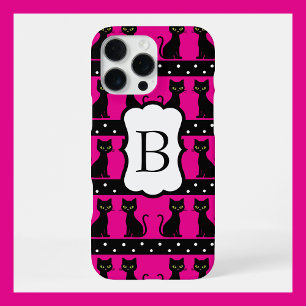 Chic Cat Monogram Pattern Customizable Initial iPhone 16 Pro Max Case