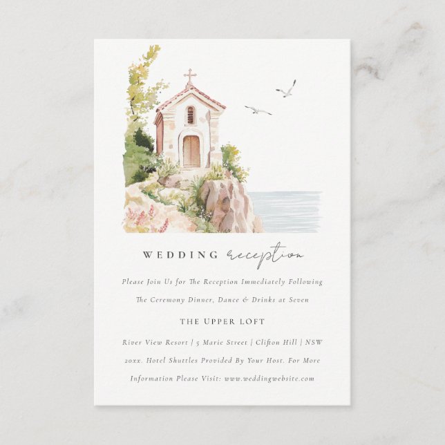 Chic Catholic Watercolor Church Wedding Reception Enclosure Card (Front)