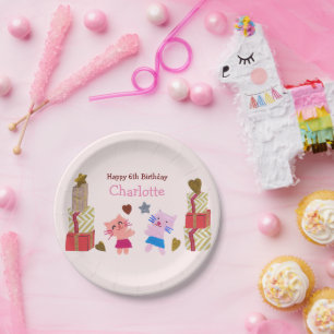 Chic Cats and Gift Pink Kids Birthday Party Paper Plate