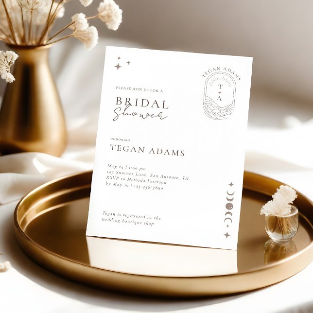 Chic Celestial Moon Stars Monogram Bridal Shower Invitation (Chic Celestial Moon Stars Monogram Bridal Shower Invitation)