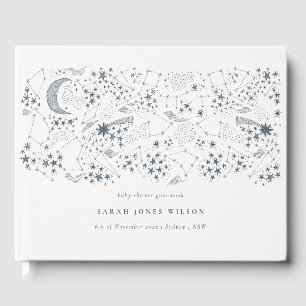 Chic Celestial Navy Starry Night Moon Baby Shower Guest Book