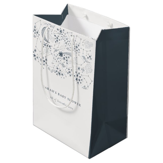 Chic Celestial Navy Starry Night Moon Baby Shower Medium Gift Bag (Back Angled)