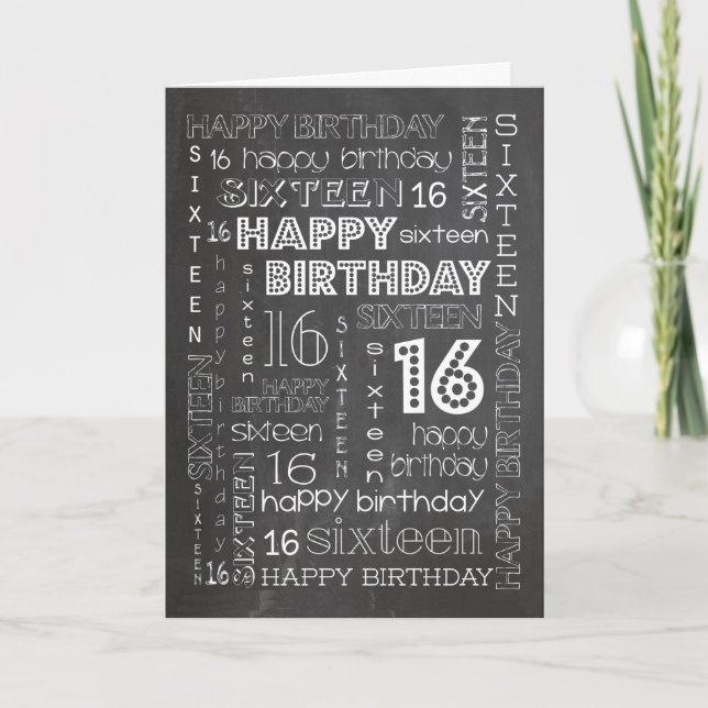 Chic Chalkboard Age-specific 16th Birthday Card (Front)