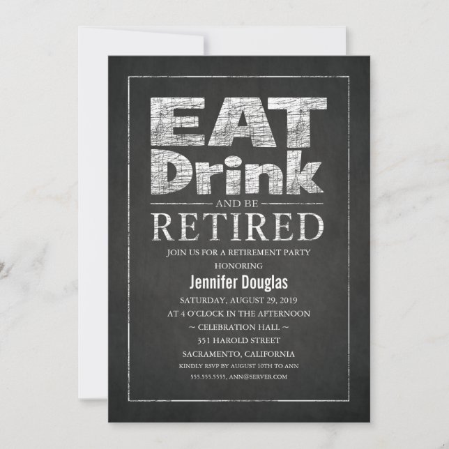 Chic Chalkboard Funny Retirement Party Invitation (Front)