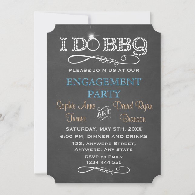 Chic Chalkboard I DO BBQ Engagement Party Invite (Front)