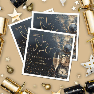 Chic Champagne and Clocks New Year's Eve Napkin