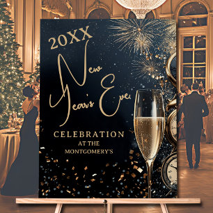 Chic Champagne and Clocks New Year's Eve Party Acrylic Sign