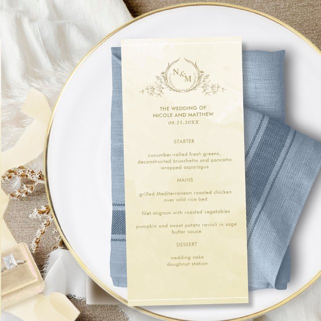 Chic Champagne Cream Watercolor, Monogram Wedding  Menu (Creator Uploaded)