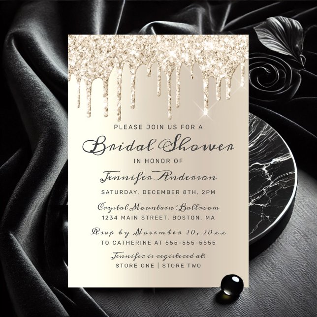 Chic Champagne Dripping Glitter Bridal Shower Invitation (Chic Ivory Champagne Dripping Glitter Bridal Shower Invitation)