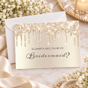 Chic Champagne Dripping Glitter Elegant Bridesmaid Invitation