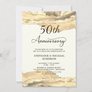 Chic Champagne Gold Agate 50th Wedding Anniversary Invitation