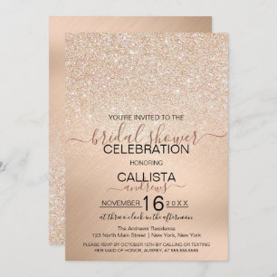 Chic Champagne Gold Glitter Metallic Bridal Shower Invitation