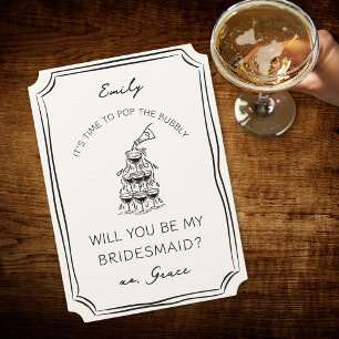 Chic Champagne Tower Bubbly Bridesmaid Proposal Card